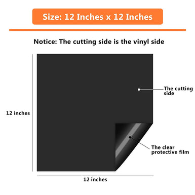 12x12 inch black vinyl sheet with cutting side and protective film label