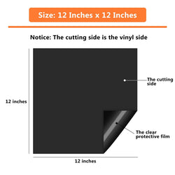 12x12 inch black vinyl sheet with cutting side and protective film label