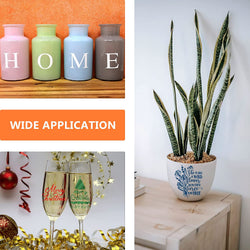 Collage of decorative items including colorful bottles, a potted plant, and Christmas-themed glasses.
