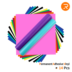 Assorted colors of permanent adhesive vinyl with a brand logo on a white background