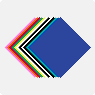 Set of colorful paper sheets arranged in a diamond pattern on a white background