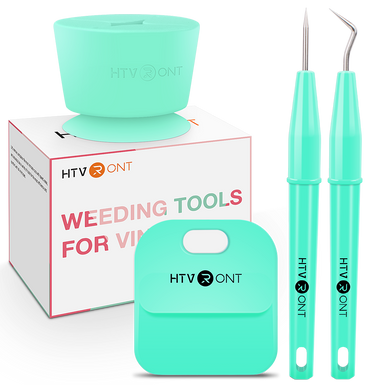 Turquoise weeding tools set with HTV RONT branding on a white background
