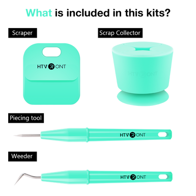 Set of turquoise tools with HTV RONT branding on a white background