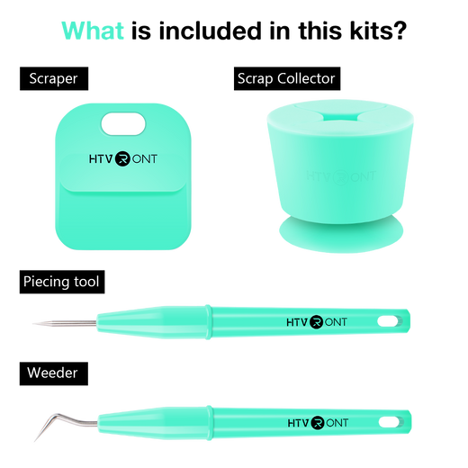 Set of turquoise tools with HTV RONT branding on a white background