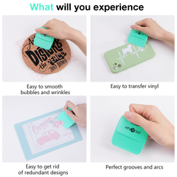 Product demonstration of a tool used for smoothing vinyl, transferring designs, and creating grooves on a white background.