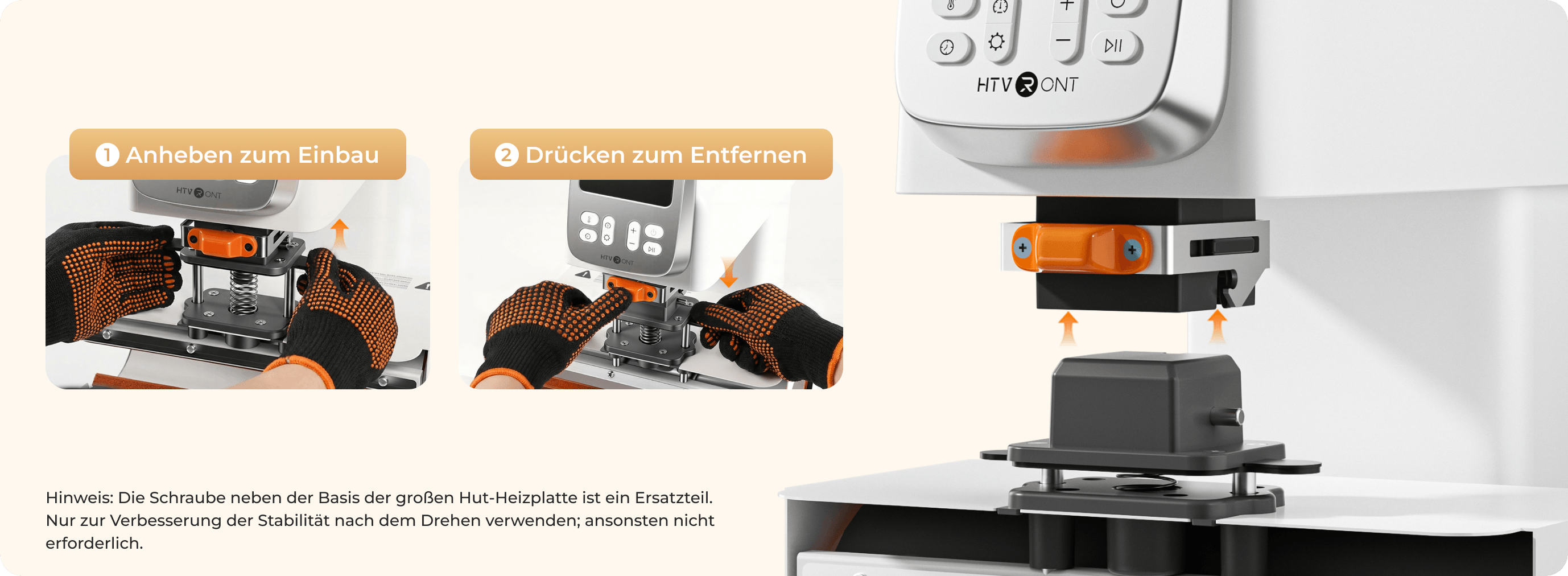 Werkzeugloser Austausch der Heizplatte