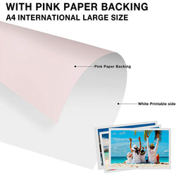 Pink paper with white printable side and a photo of people on a beach.