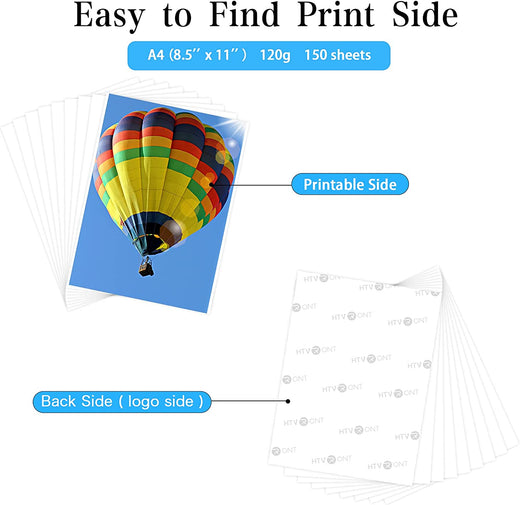Sheet of paper with a colorful hot air balloon design on one side and a logo on the back, labeled for easy identification.