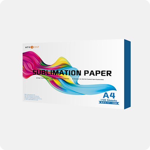 Box of sublimation paper with colorful design on a white background